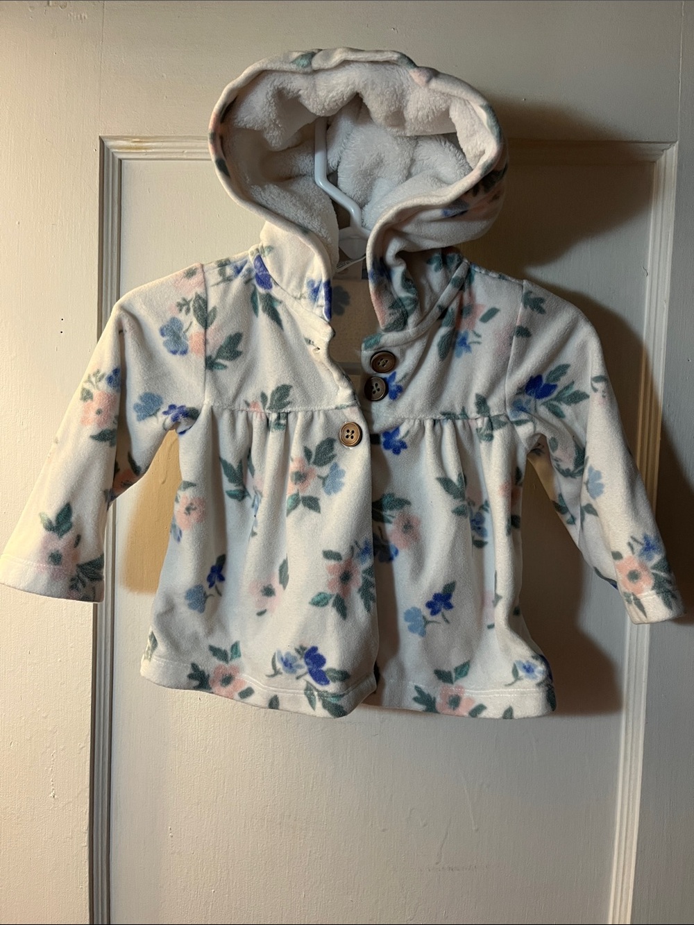 Carter's White Hooded Floral Puffer Jacket with Pink & Blue Flowers